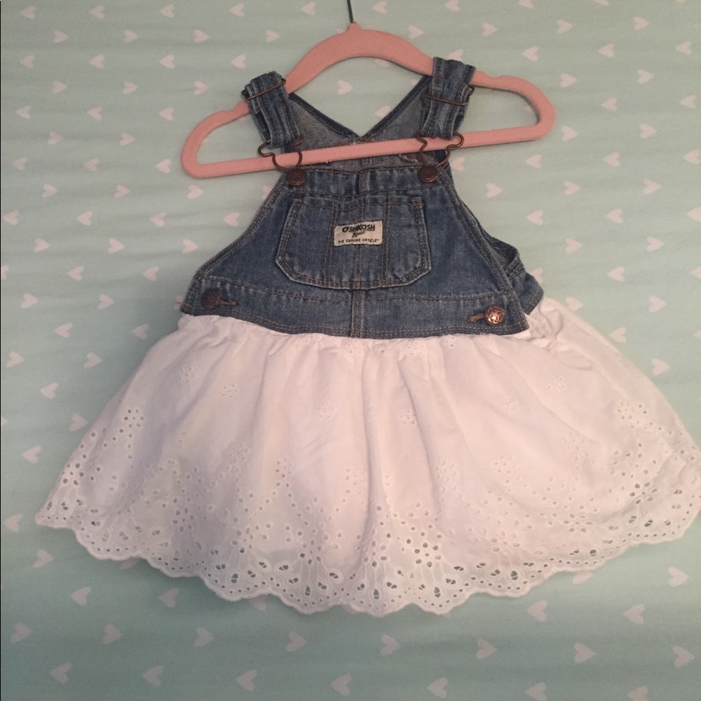 Jean overalls with white cotton skirt bottom